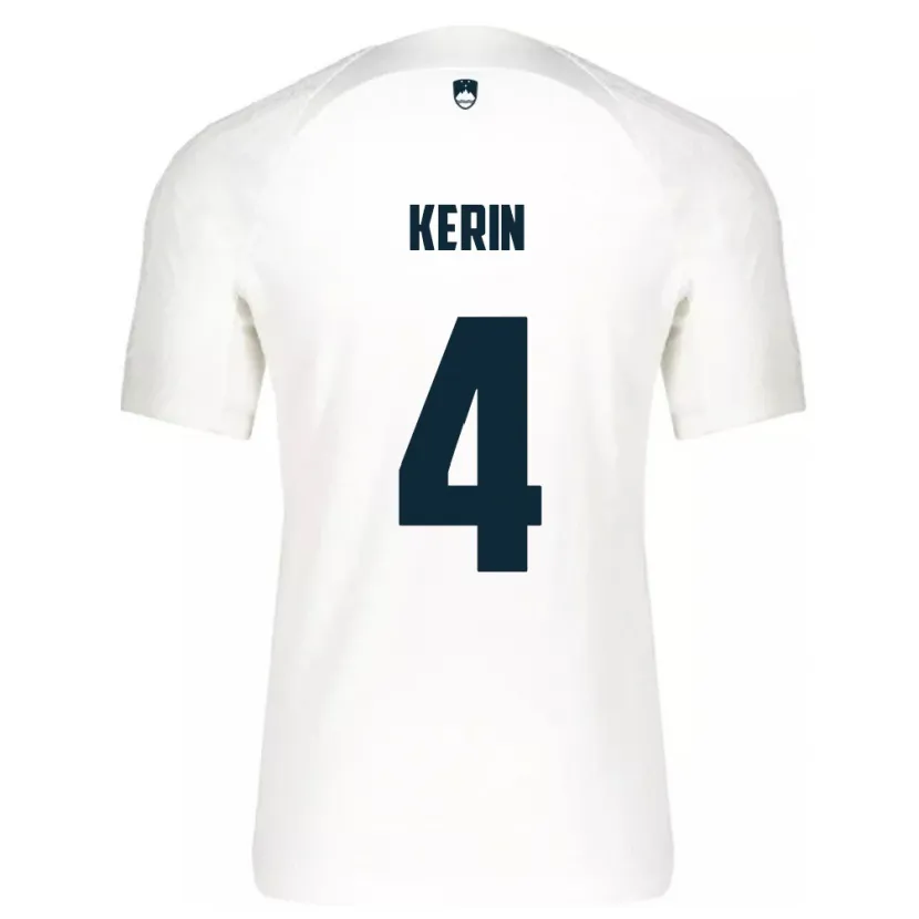 Danxen Enfant Maillot Slovénie Mark Kerin #4 Blanc Tenues Domicile 24-26 T-Shirt