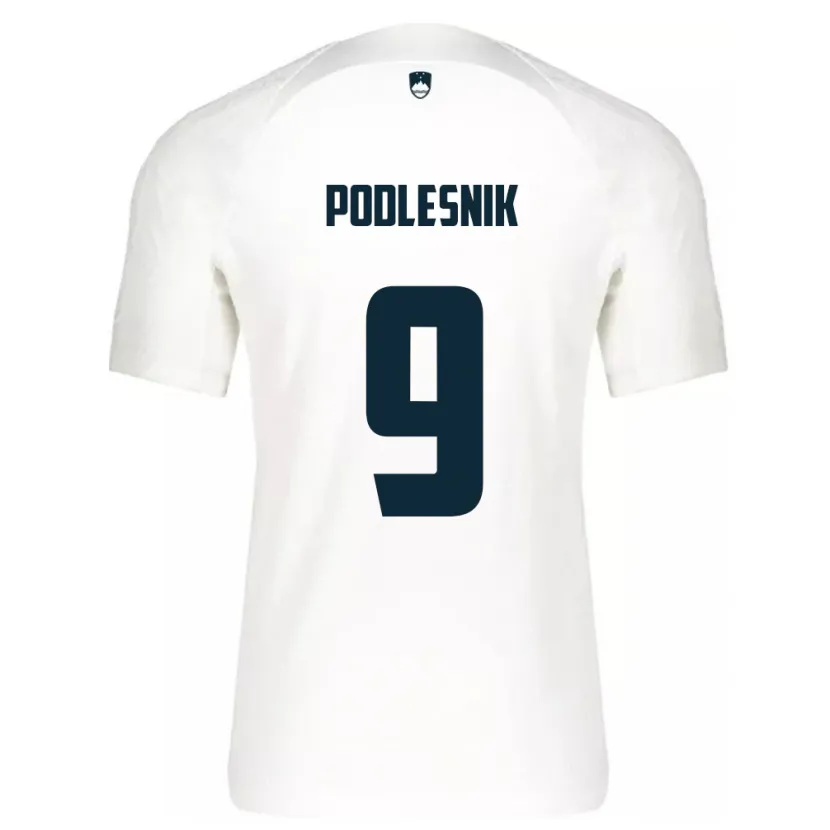 Danxen Enfant Maillot Slovénie Nik Podlesnik #9 Blanc Tenues Domicile 24-26 T-Shirt
