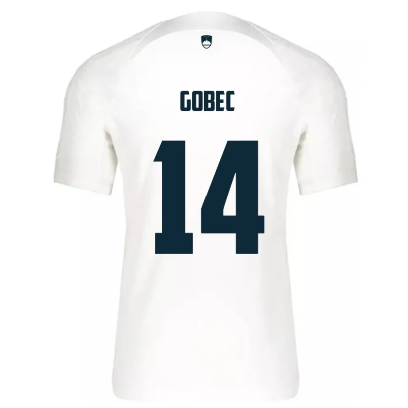 Danxen Enfant Maillot Slovénie Stijan Gobec #14 Blanc Tenues Domicile 24-26 T-Shirt