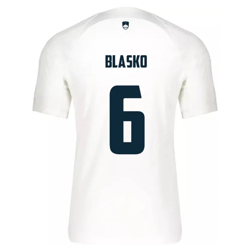 Danxen Enfant Maillot Slovénie Svit Blasko #6 Blanc Tenues Domicile 24-26 T-Shirt