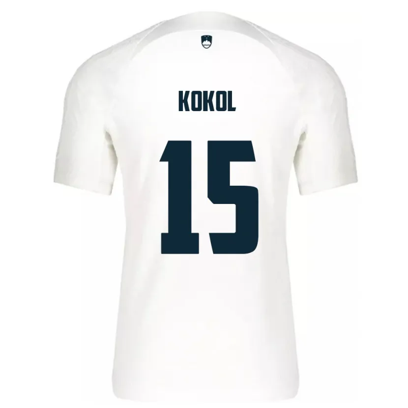 Danxen Enfant Maillot Slovénie Luka Kokol #15 Blanc Tenues Domicile 24-26 T-Shirt