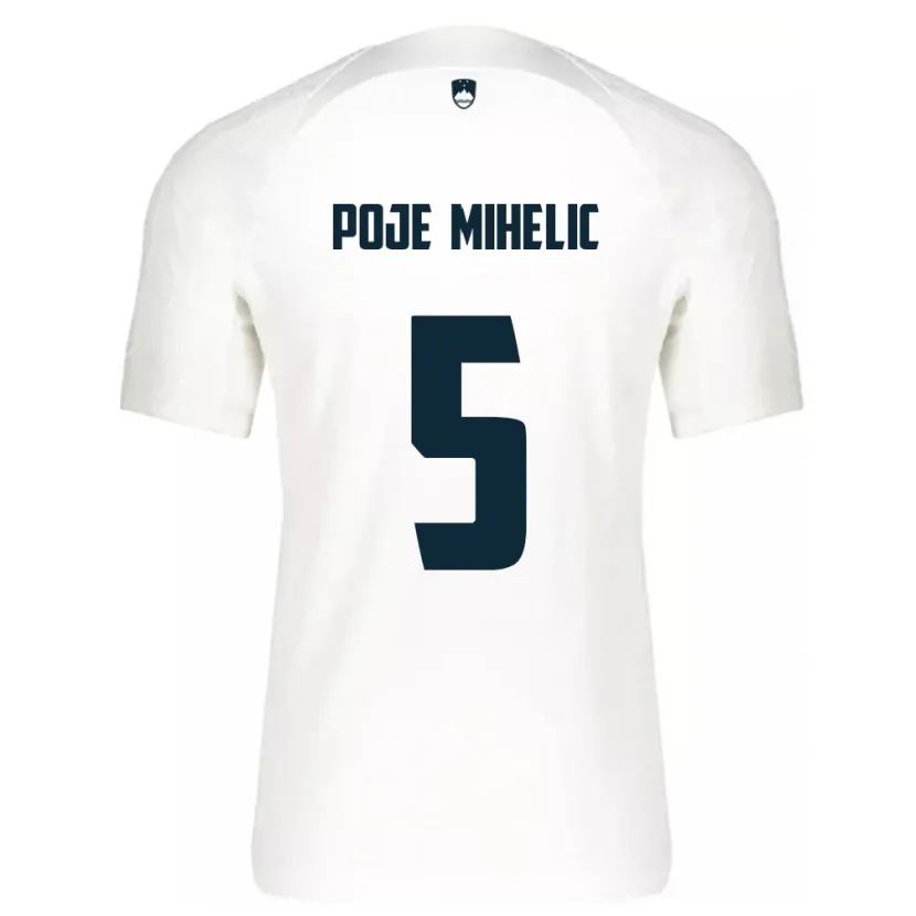 Danxen Enfant Maillot Slovénie Naja Poje Mihelič #5 Blanc Tenues Domicile 24-26 T-Shirt