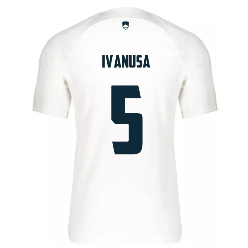 Danxen Enfant Maillot Slovénie Lara Ivanuša #5 Blanc Tenues Domicile 24-26 T-Shirt