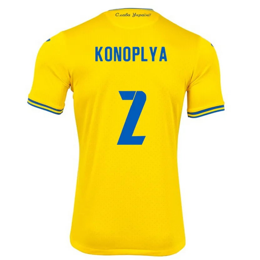 Danxen Enfant Maillot Ukraine Yukhym Konoplya #2 Jaune Tenues Domicile 24-26 T-Shirt