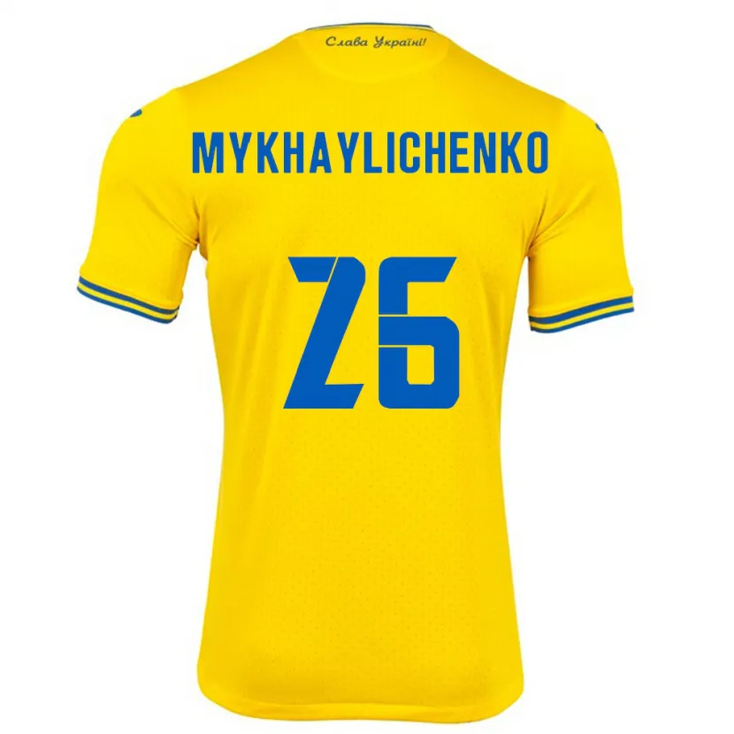 Danxen Enfant Maillot Ukraine Bogdan Mykhaylichenko #26 Jaune Tenues Domicile 24-26 T-Shirt