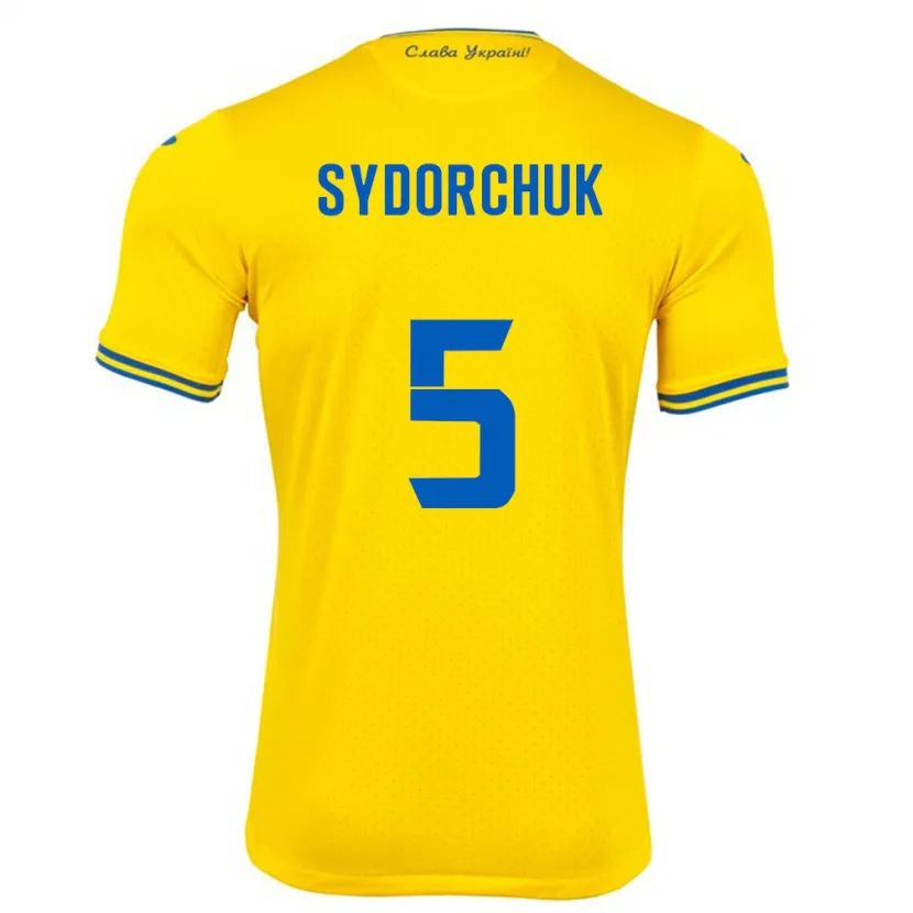 Danxen Enfant Maillot Ukraine Sergiy Sydorchuk #5 Jaune Tenues Domicile 24-26 T-Shirt