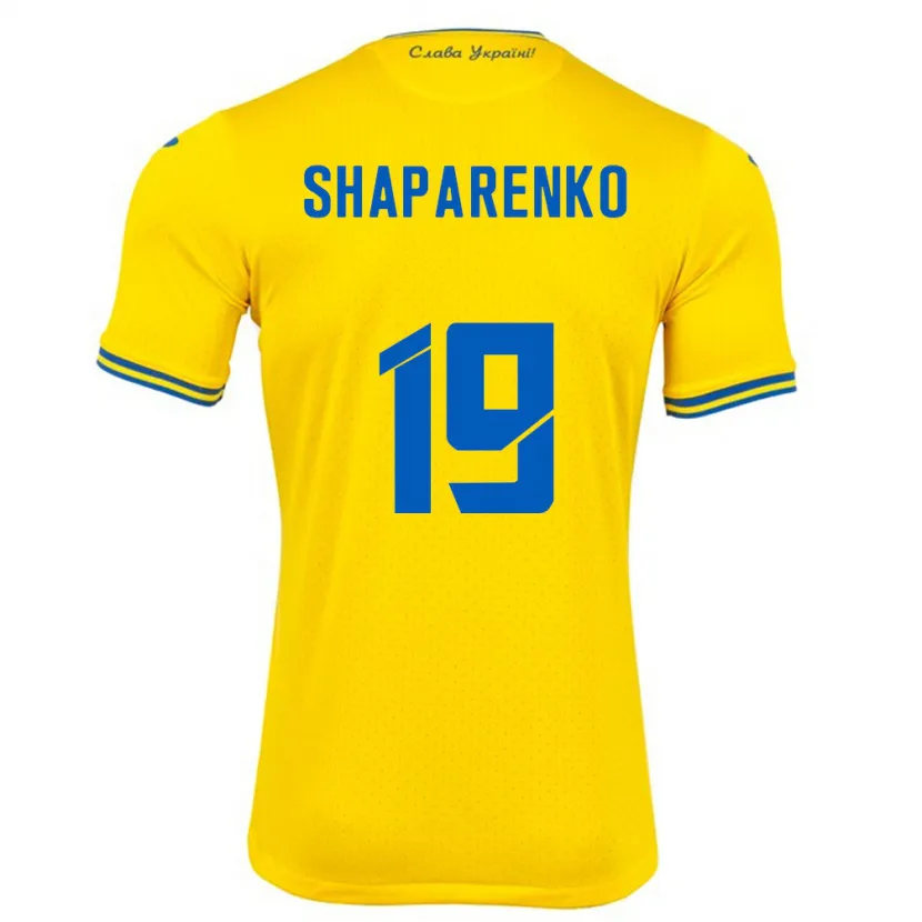 Danxen Enfant Maillot Ukraine Mykola Shaparenko #19 Jaune Tenues Domicile 24-26 T-Shirt