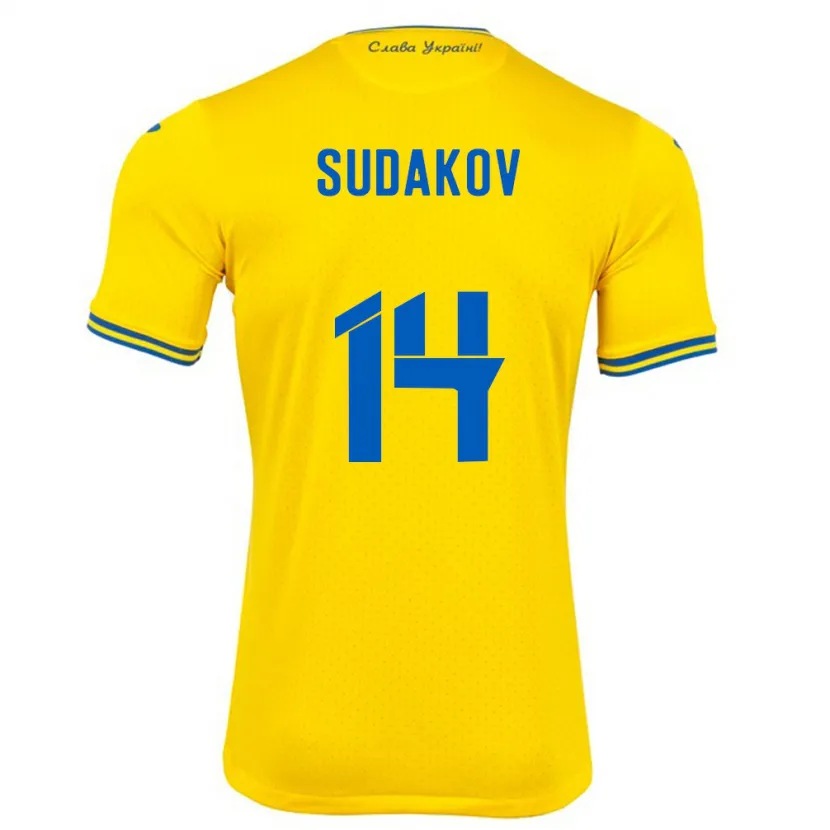 Danxen Enfant Maillot Ukraine Georgiy Sudakov #14 Jaune Tenues Domicile 24-26 T-Shirt