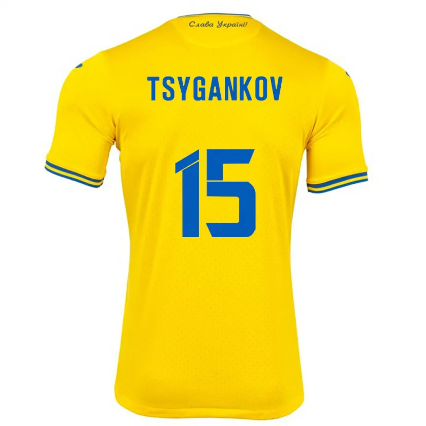 Danxen Enfant Maillot Ukraine Viktor Tsygankov #15 Jaune Tenues Domicile 24-26 T-Shirt