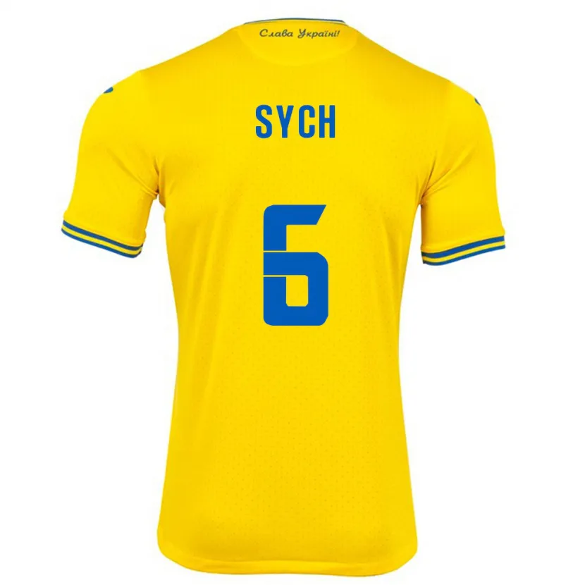 Danxen Enfant Maillot Ukraine Oleksiy Sych #6 Jaune Tenues Domicile 24-26 T-Shirt