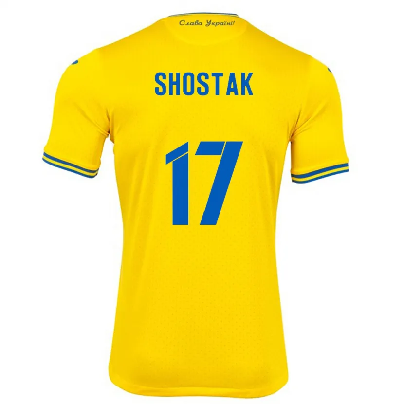 Danxen Enfant Maillot Ukraine Denys Shostak #17 Jaune Tenues Domicile 24-26 T-Shirt