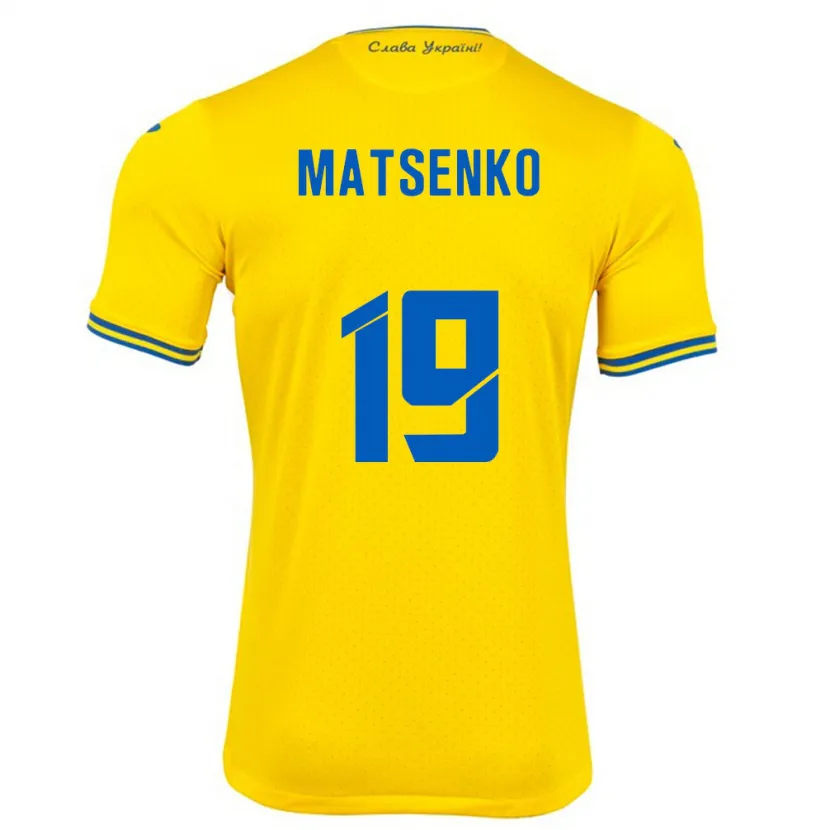 Danxen Enfant Maillot Ukraine Yegor Matsenko #19 Jaune Tenues Domicile 24-26 T-Shirt