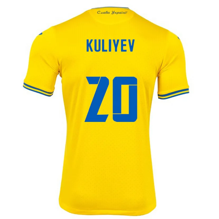 Danxen Enfant Maillot Ukraine Eldar Kuliyev #20 Jaune Tenues Domicile 24-26 T-Shirt