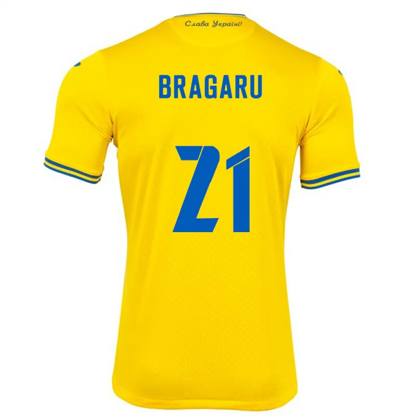 Danxen Enfant Maillot Ukraine Maksym Bragaru #21 Jaune Tenues Domicile 24-26 T-Shirt