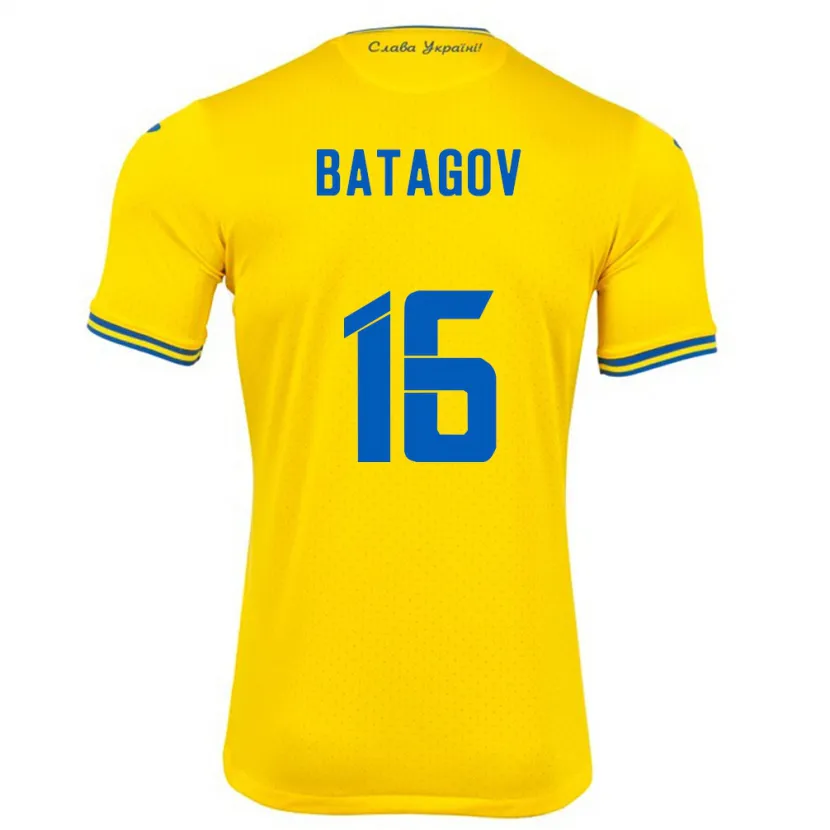 Danxen Enfant Maillot Ukraine Arseniy Batagov #16 Jaune Tenues Domicile 24-26 T-Shirt