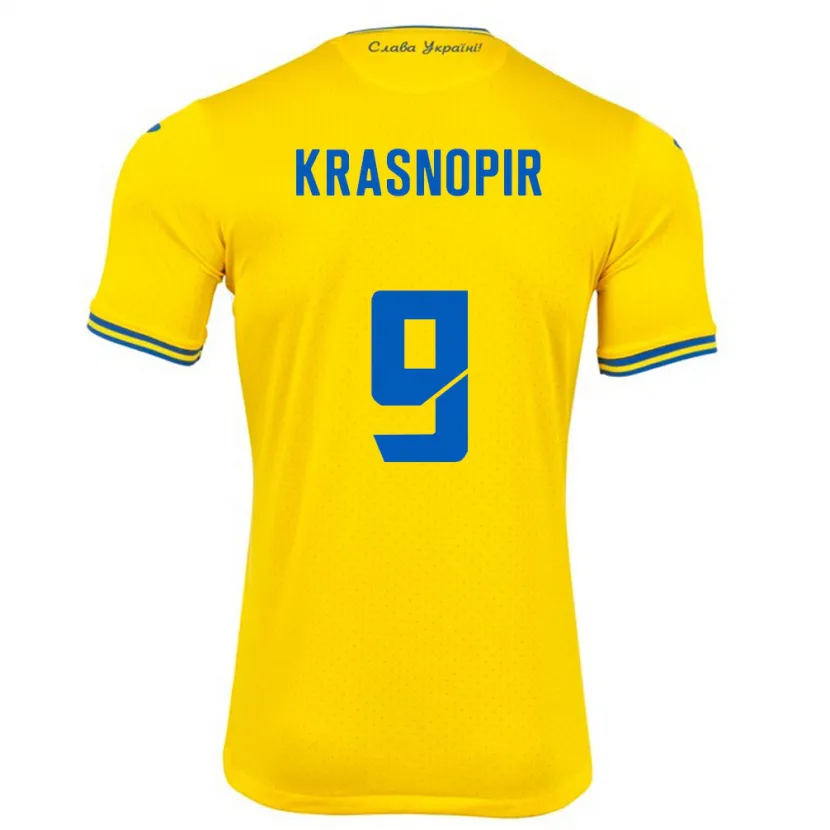 Danxen Enfant Maillot Ukraine Igor Krasnopir #9 Jaune Tenues Domicile 24-26 T-Shirt