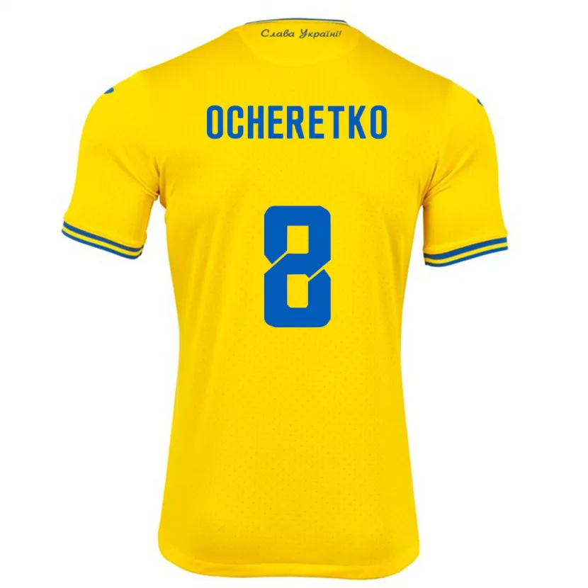 Danxen Enfant Maillot Ukraine Oleg Ocheretko #8 Jaune Tenues Domicile 24-26 T-Shirt