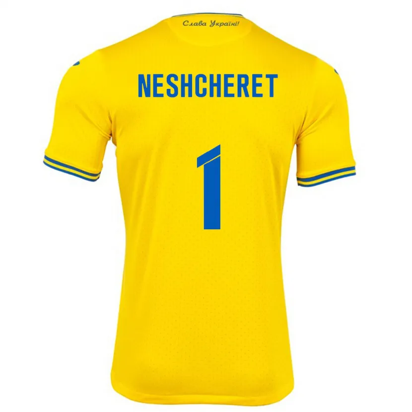 Danxen Enfant Maillot Ukraine Ruslan Neshcheret #1 Jaune Tenues Domicile 24-26 T-Shirt
