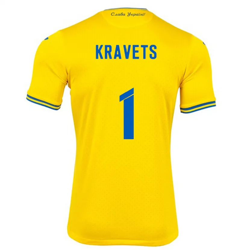 Danxen Enfant Maillot Ukraine Vladyslav Kravets #1 Jaune Tenues Domicile 24-26 T-Shirt