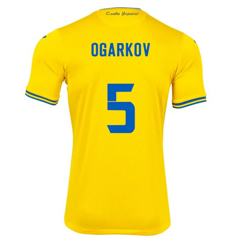 Danxen Enfant Maillot Ukraine Mykola Ogarkov #5 Jaune Tenues Domicile 24-26 T-Shirt