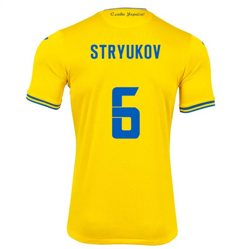 Danxen Enfant Maillot Ukraine Maksym Stryukov #6 Jaune Tenues Domicile 24-26 T-Shirt