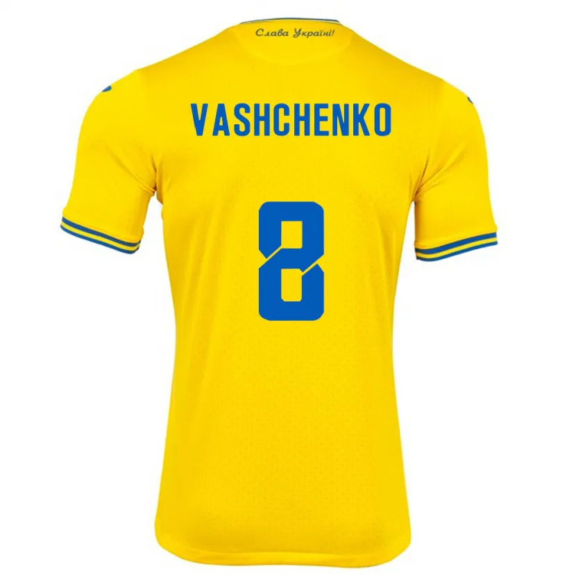Danxen Enfant Maillot Ukraine Daniil Vashchenko #8 Jaune Tenues Domicile 24-26 T-Shirt