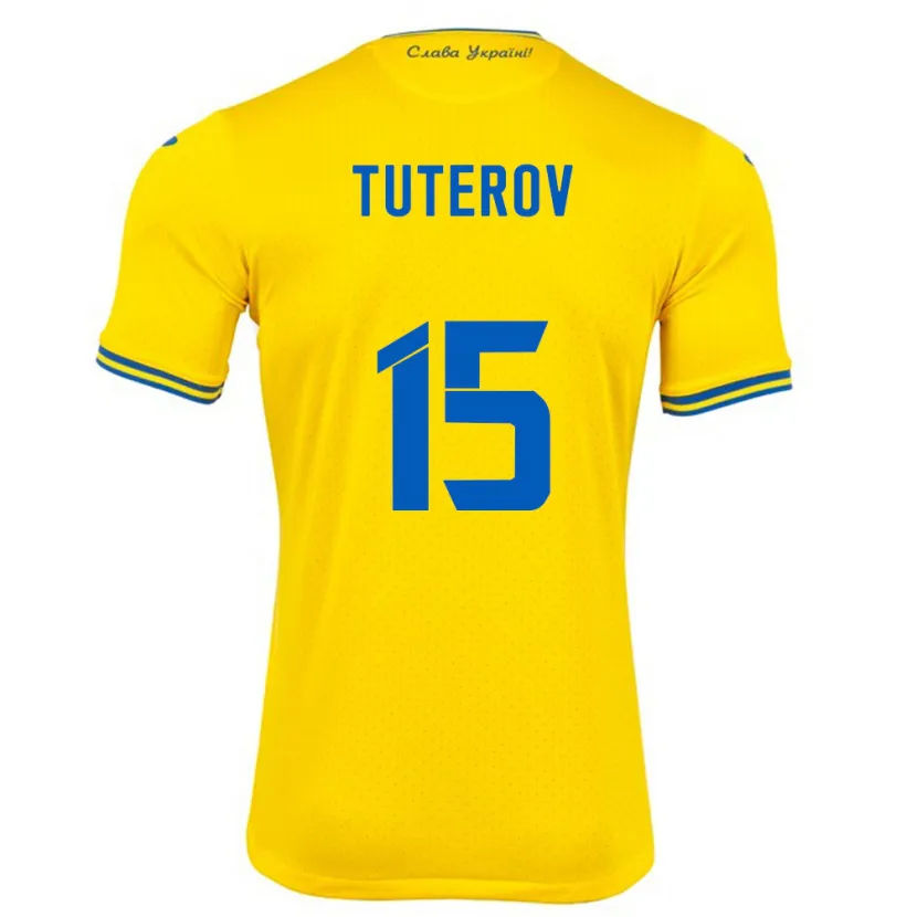 Danxen Enfant Maillot Ukraine Timur Tuterov #15 Jaune Tenues Domicile 24-26 T-Shirt