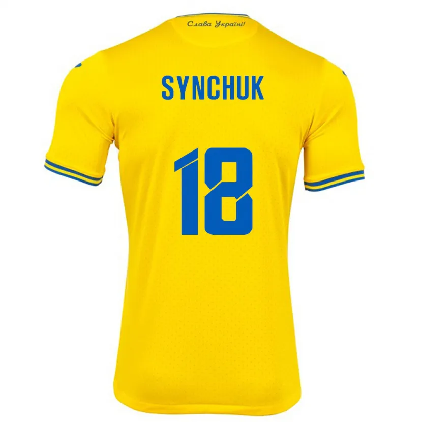 Danxen Enfant Maillot Ukraine Gennadiy Synchuk #18 Jaune Tenues Domicile 24-26 T-Shirt
