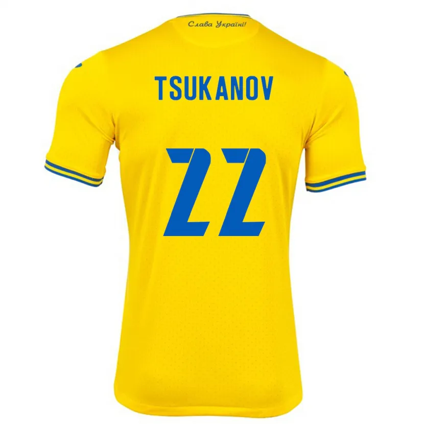 Danxen Enfant Maillot Ukraine Viktor Tsukanov #22 Jaune Tenues Domicile 24-26 T-Shirt