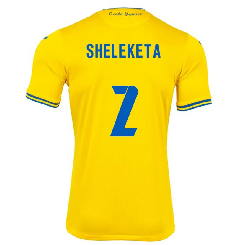 Danxen Enfant Maillot Ukraine Mykyta Sheleketa #2 Jaune Tenues Domicile 24-26 T-Shirt