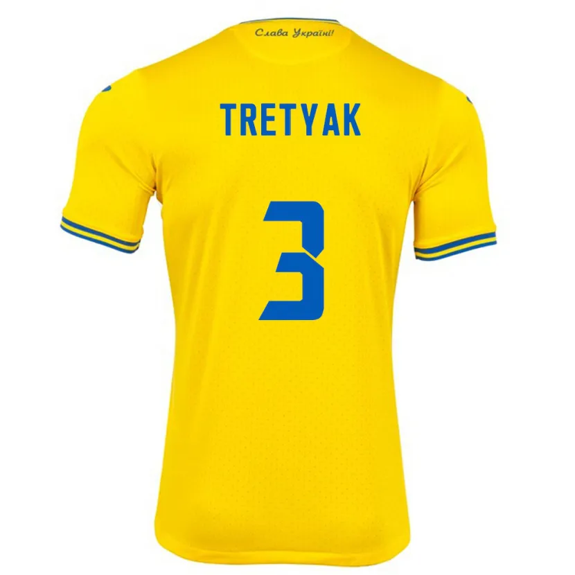 Danxen Enfant Maillot Ukraine Demyan Tretyak #3 Jaune Tenues Domicile 24-26 T-Shirt