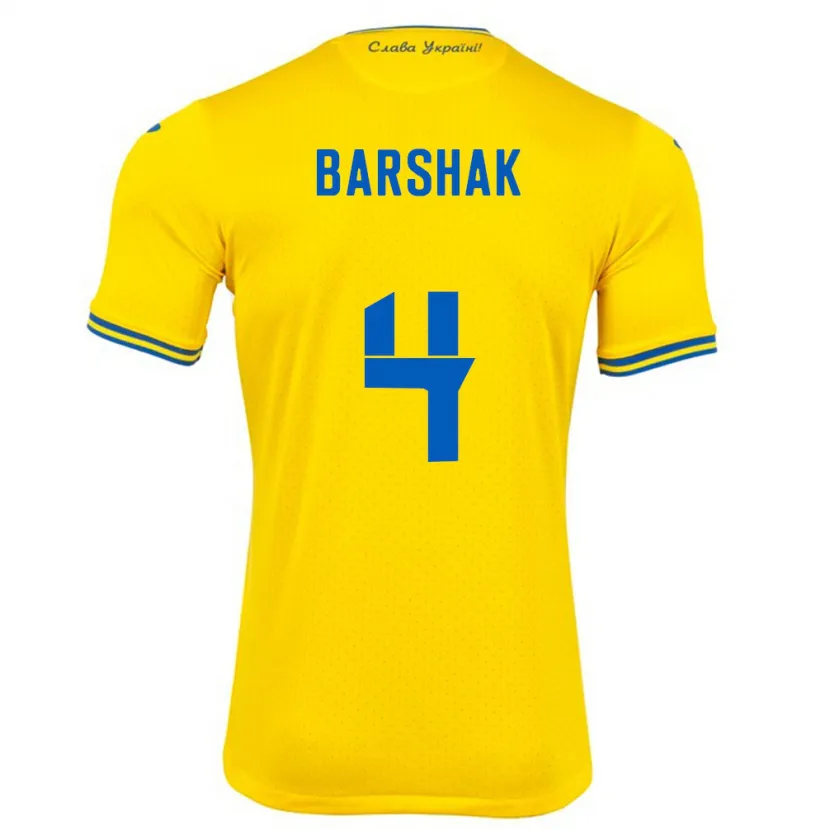 Danxen Enfant Maillot Ukraine Maksym Barshak #4 Jaune Tenues Domicile 24-26 T-Shirt