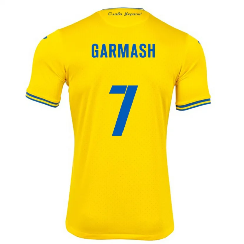 Danxen Enfant Maillot Ukraine Yevgen Garmash #7 Jaune Tenues Domicile 24-26 T-Shirt