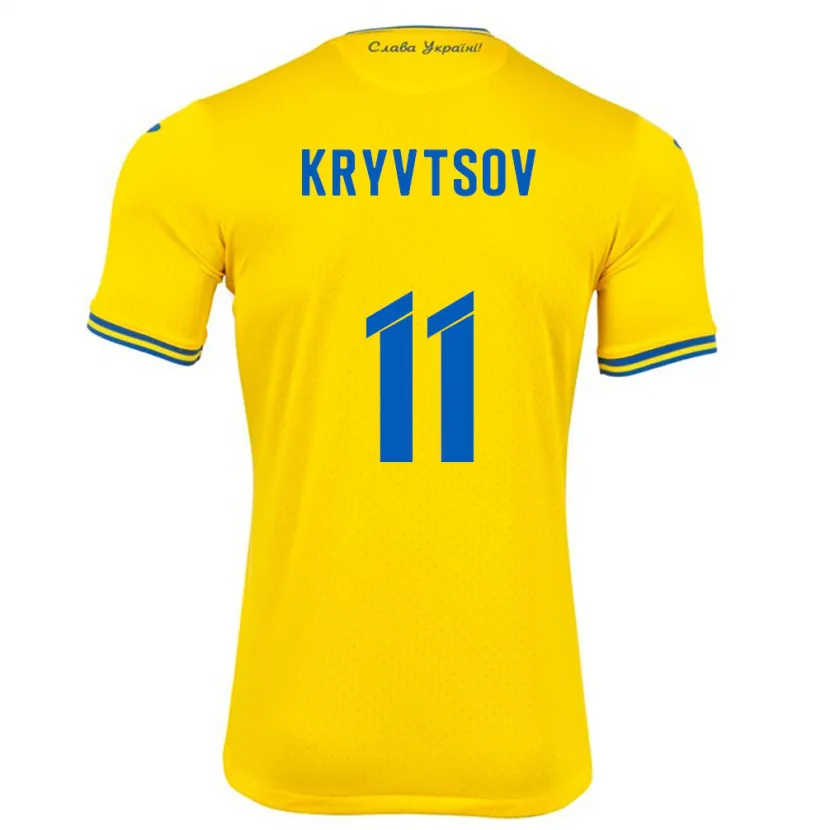 Danxen Enfant Maillot Ukraine Nikita Kryvtsov #11 Jaune Tenues Domicile 24-26 T-Shirt