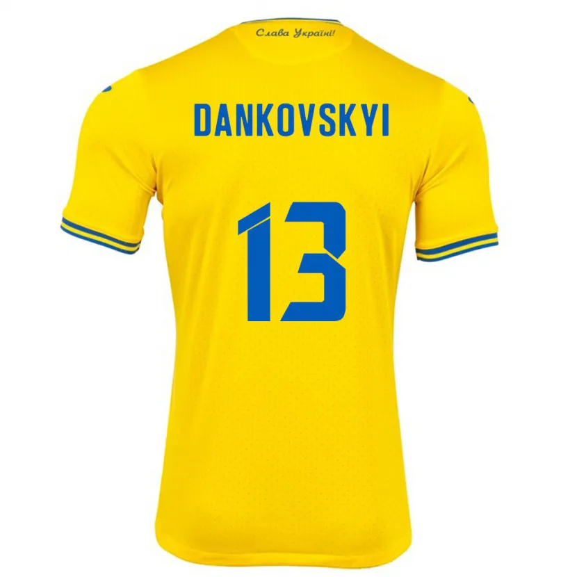 Danxen Enfant Maillot Ukraine Yegor Dankovskyi #13 Jaune Tenues Domicile 24-26 T-Shirt