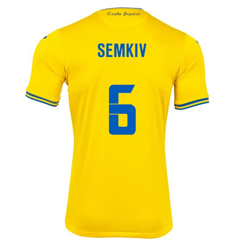 Danxen Enfant Maillot Ukraine Dayana Semkiv #6 Jaune Tenues Domicile 24-26 T-Shirt
