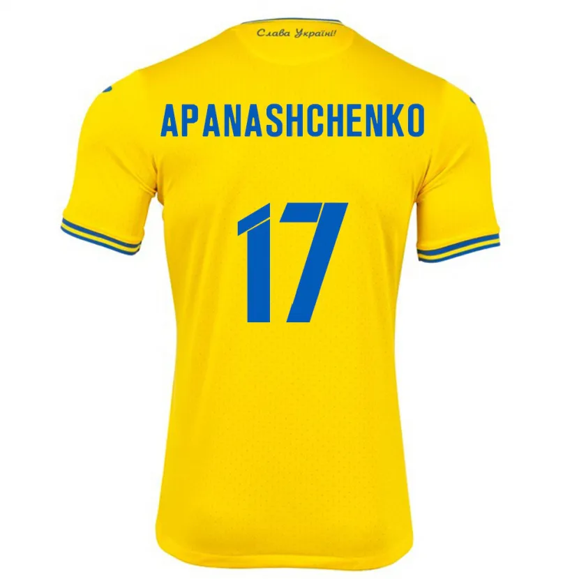 Danxen Enfant Maillot Ukraine Daryna Apanashchenko #17 Jaune Tenues Domicile 24-26 T-Shirt