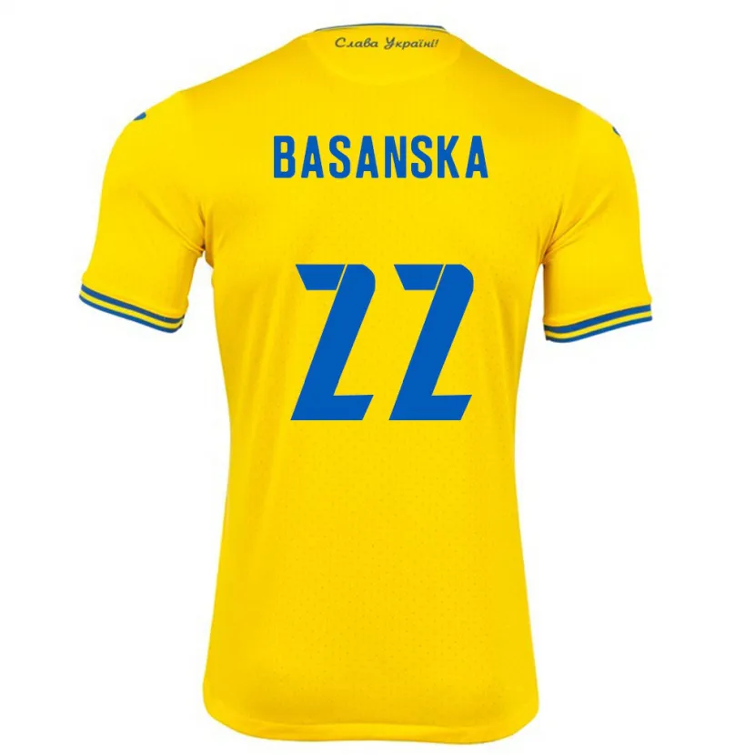 Danxen Enfant Maillot Ukraine Olga Basanska #22 Jaune Tenues Domicile 24-26 T-Shirt
