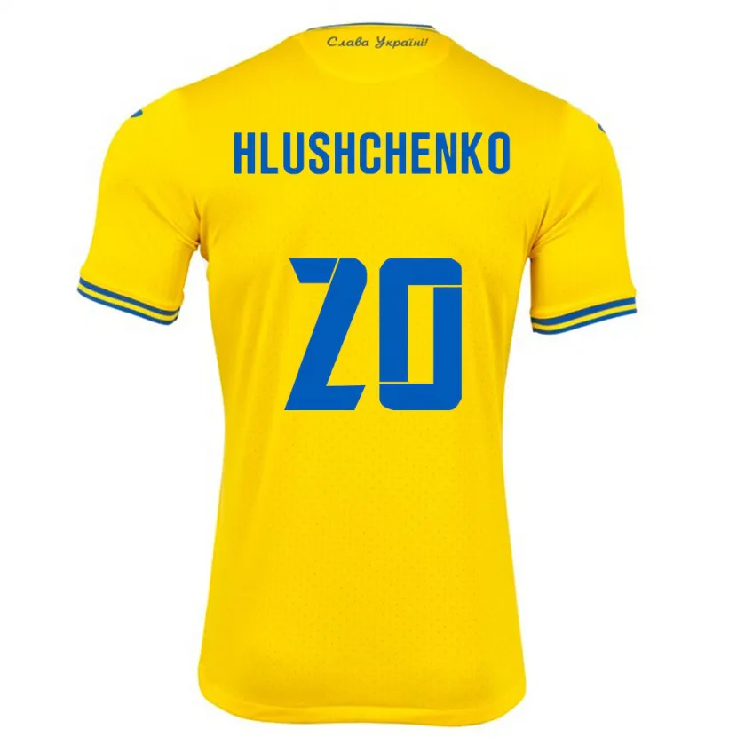 Danxen Enfant Maillot Ukraine Inna Hlushchenko #20 Jaune Tenues Domicile 24-26 T-Shirt