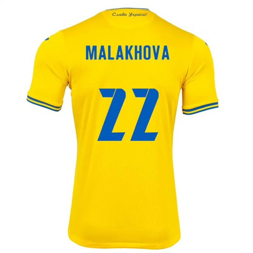 Danxen Enfant Maillot Ukraine Yana Malakhova #22 Jaune Tenues Domicile 24-26 T-Shirt