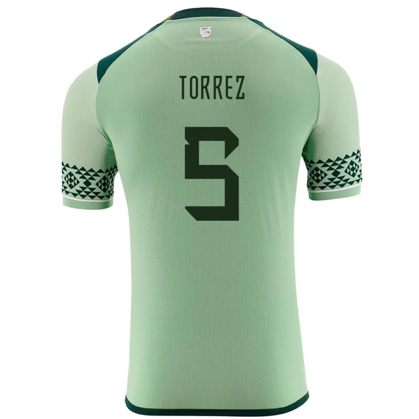 Danxen Enfant Maillot Bolivie Marcelo Torrez #5 Vert Clair Tenues Domicile 24-26 T-Shirt