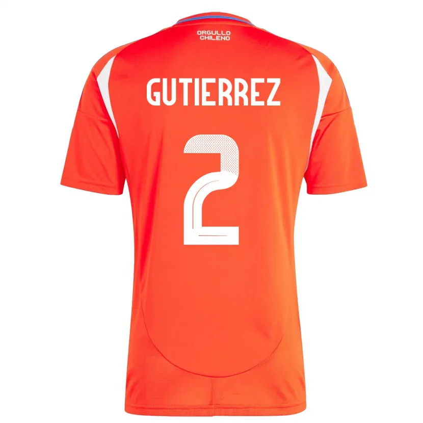 Danxen Enfant Maillot Chili Joaquín Gutiérrez #2 Rouge Tenues Domicile 24-26 T-Shirt