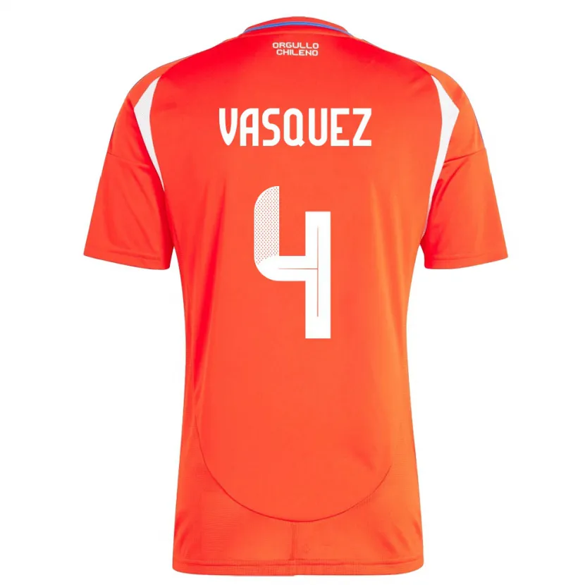 Danxen Enfant Maillot Chili Matías Vásquez #4 Rouge Tenues Domicile 24-26 T-Shirt