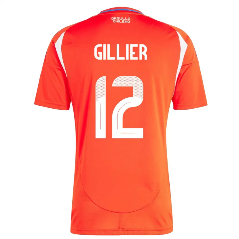 Danxen Enfant Maillot Chili Thomas Gillier #12 Rouge Tenues Domicile 24-26 T-Shirt