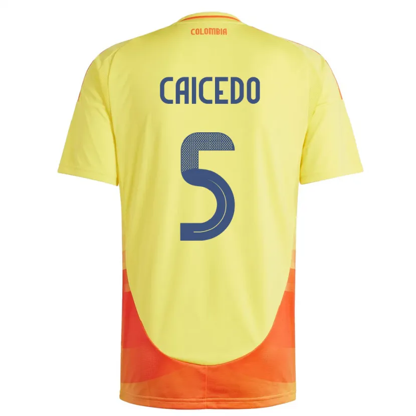 Danxen Enfant Maillot Colombie Kelly Caicedo #5 Jaune Tenues Domicile 24-26 T-Shirt