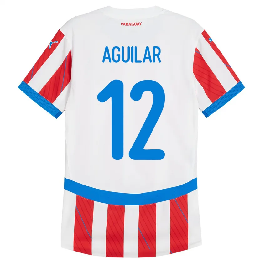 Danxen Enfant Maillot Paraguay Alfredo Aguilar #12 Blanc Rouge Tenues Domicile 24-26 T-Shirt