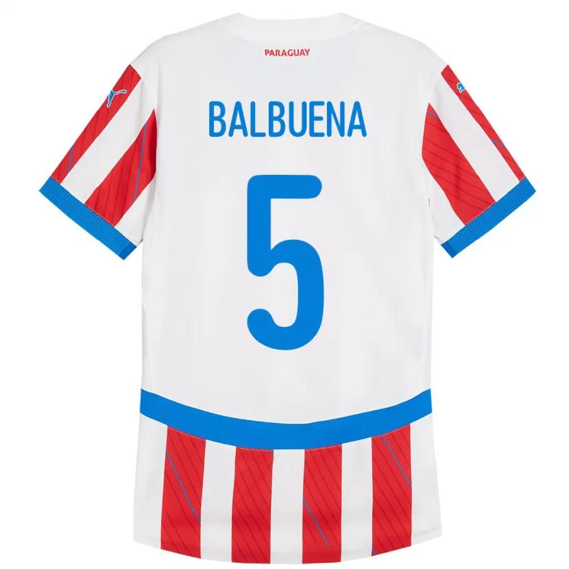 Danxen Enfant Maillot Paraguay Fabián Balbuena #5 Blanc Rouge Tenues Domicile 24-26 T-Shirt