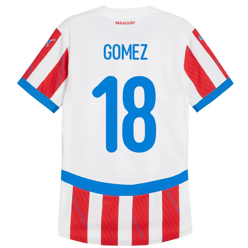 Danxen Enfant Maillot Paraguay Diego Gómez #18 Blanc Rouge Tenues Domicile 24-26 T-Shirt