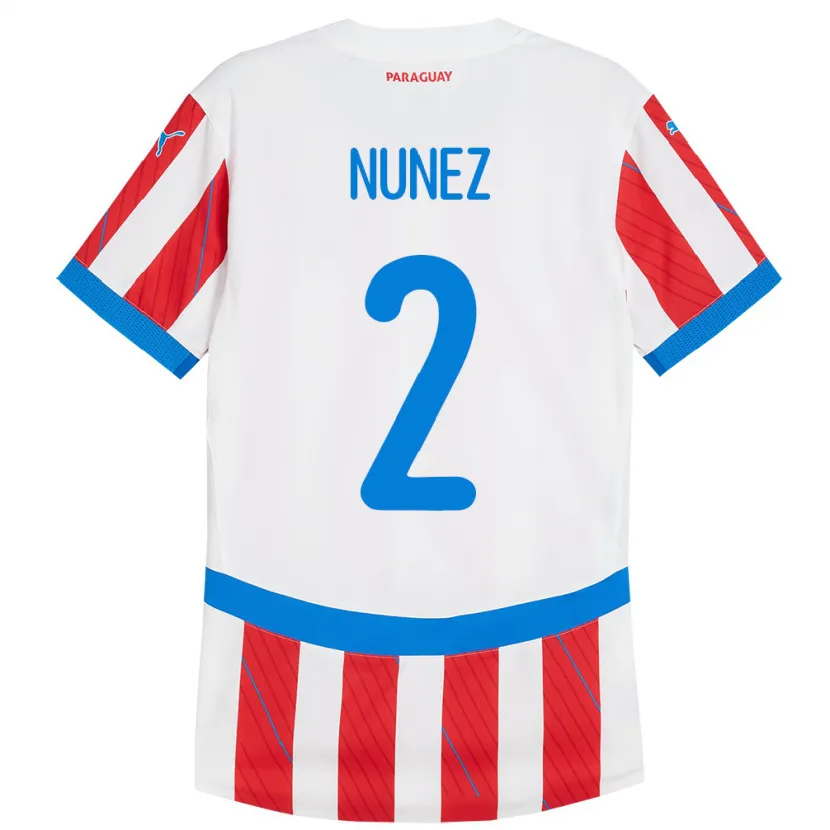 Danxen Enfant Maillot Paraguay Alan Núñez #2 Blanc Rouge Tenues Domicile 24-26 T-Shirt