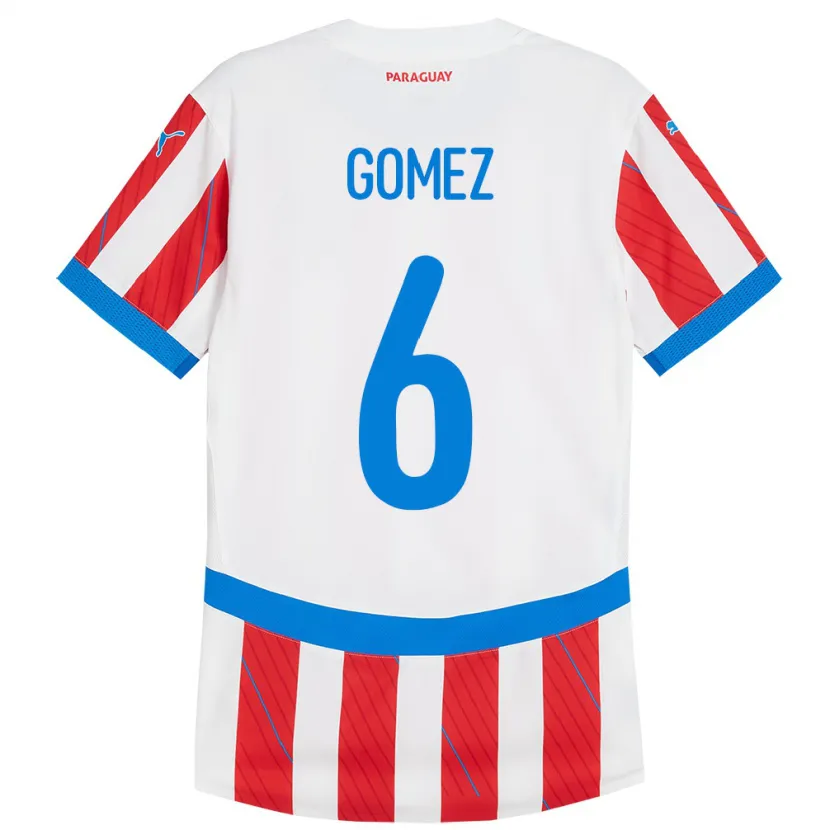 Danxen Enfant Maillot Paraguay Marcos Gómez #6 Blanc Rouge Tenues Domicile 24-26 T-Shirt